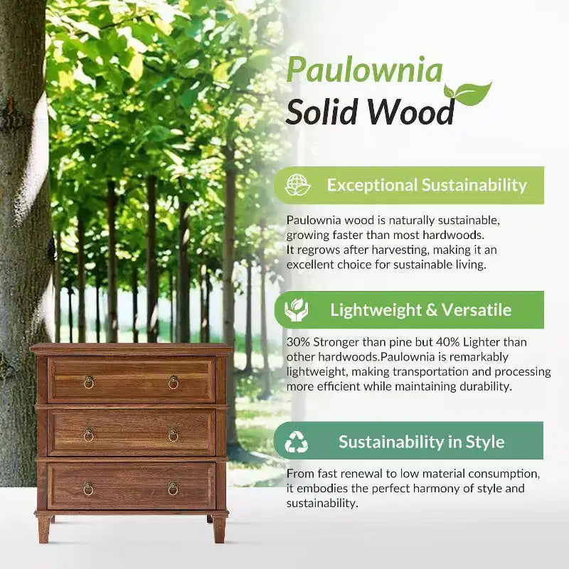 28W 3-Drawer Solid Wood End Table with Built-in Charging Station