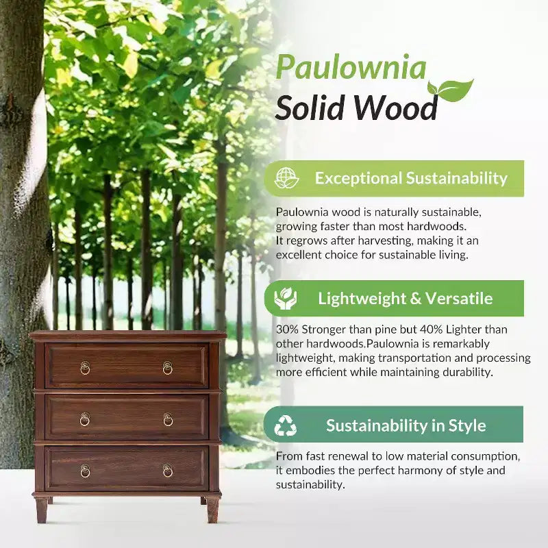 28W 3-Drawer Solid Wood End Table with Built-in Charging Station