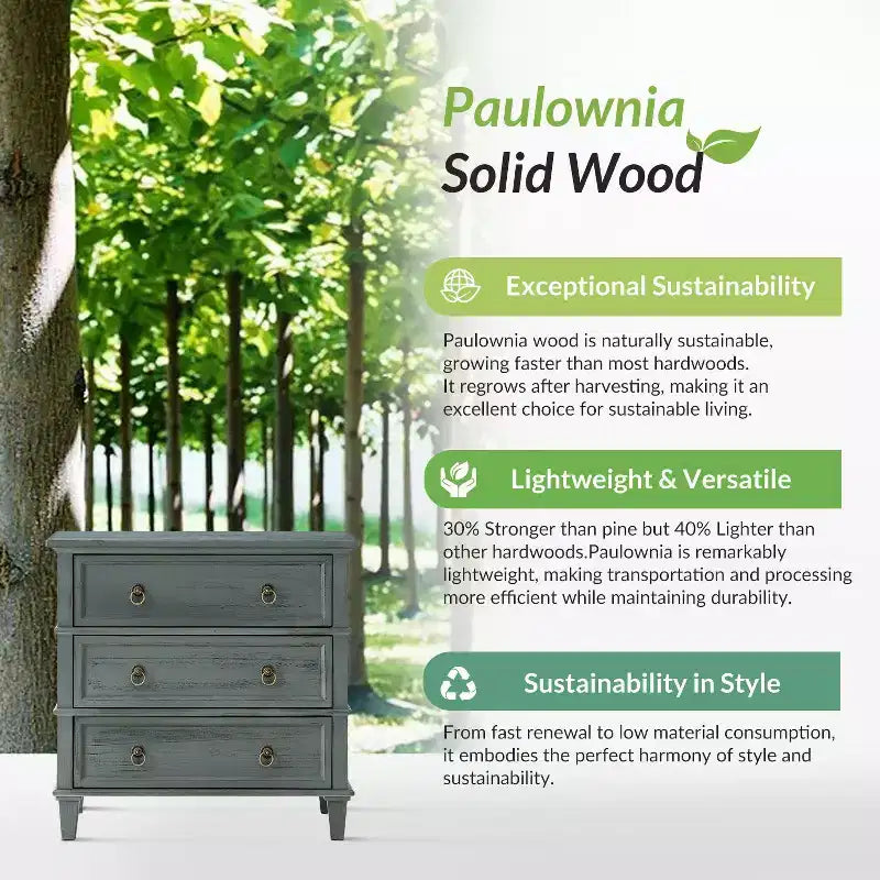 28W 3-Drawer Solid Wood End Table with Built-in Charging Station