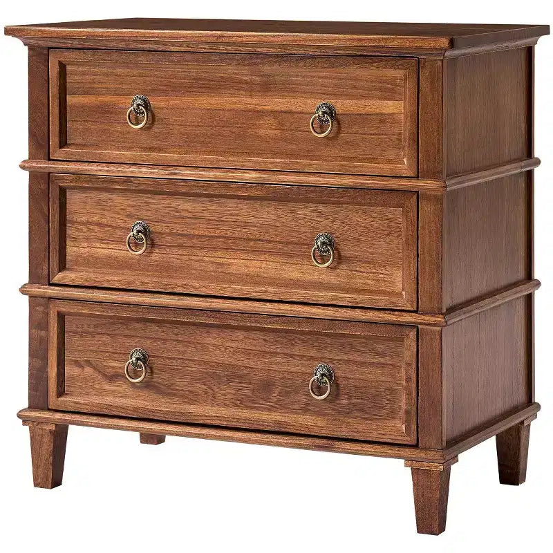 28W 3-Drawer Solid Wood End Table with Built-in Charging Station
