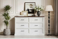 White 6 Drawer Dresser for Bedroom  Farmhouse Chest of Drawers w/Metal Handles, Rustic Wood Storage Organizer for Living Room & Hallway