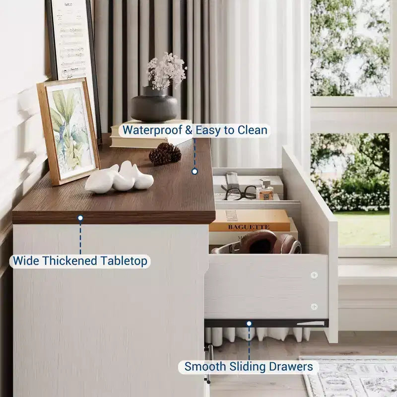 Comò bianco a 6 cassetti per camera da letto, cassettiera stile rustico con maniglie in metallo, mobile contenitore rustico in legno per soggiorno e corridoio
