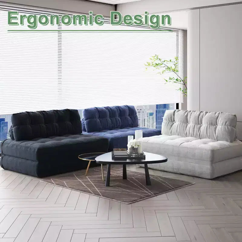 Folding Floor Sofa Bed, Corduroy Convertible Sleeper Couch with Pillow & Back Support, Portable Fold Out Futon Mattress for Living Room, Black