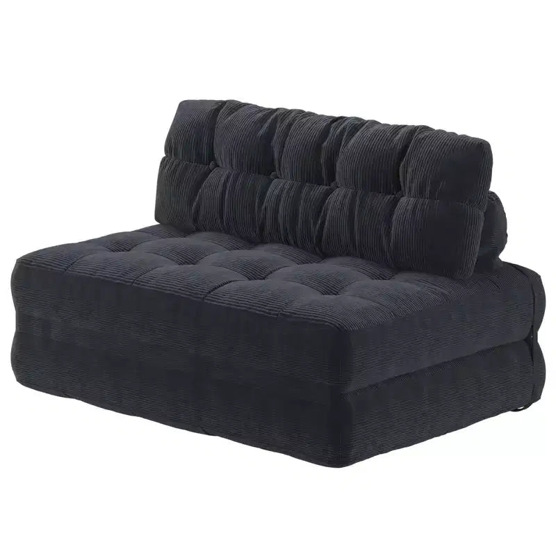 Folding Floor Sofa Bed, Corduroy Convertible Sleeper Couch with Pillow & Back Support, Portable Fold Out Futon Mattress for Living Room, Black