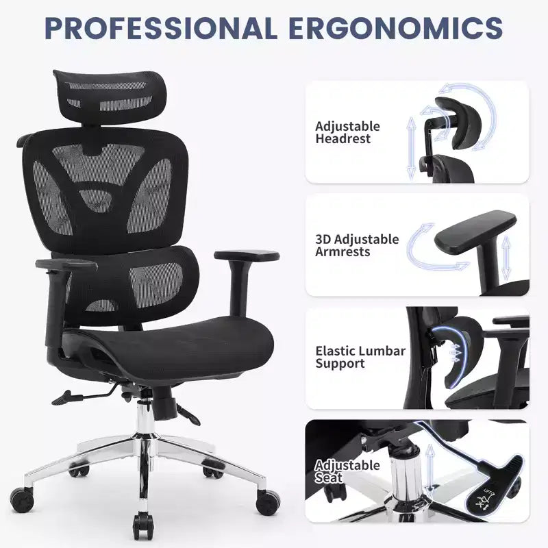 Ergonomic Mesh Executive Office Chair High-Back Computer Chair with Adjustable 3D Headrest, 4D Turn over-Up Armrests, 3-Level Tilt Recline