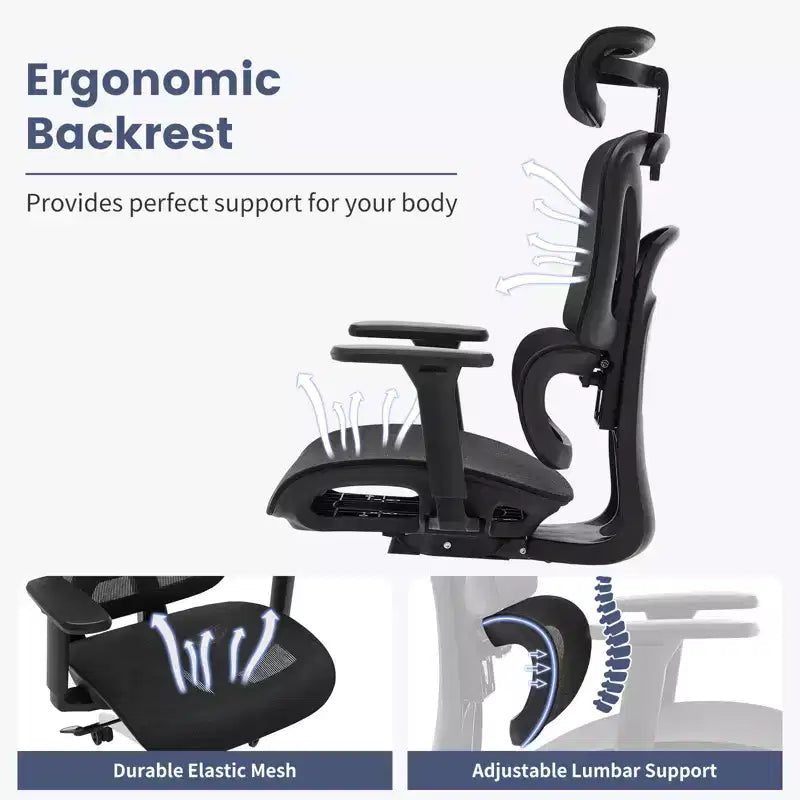 Ergonomic Mesh Executive Office Chair High-Back Computer Chair with Adjustable 3D Headrest, 4D Turn over-Up Armrests, 3-Level Tilt Recline