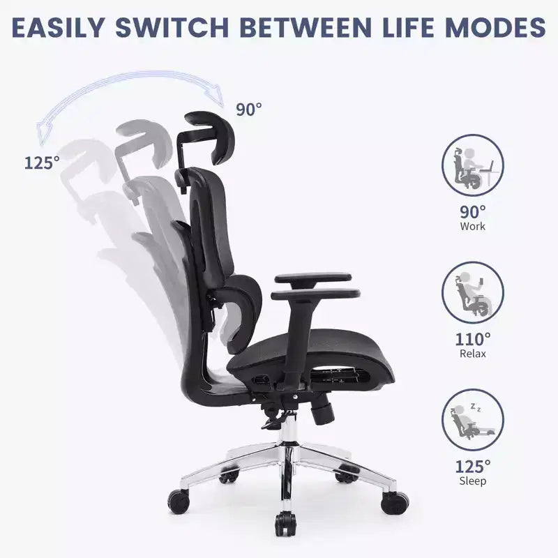 Ergonomic Mesh Executive Office Chair High-Back Computer Chair with Adjustable 3D Headrest, 4D Turn over-Up Armrests, 3-Level Tilt Recline