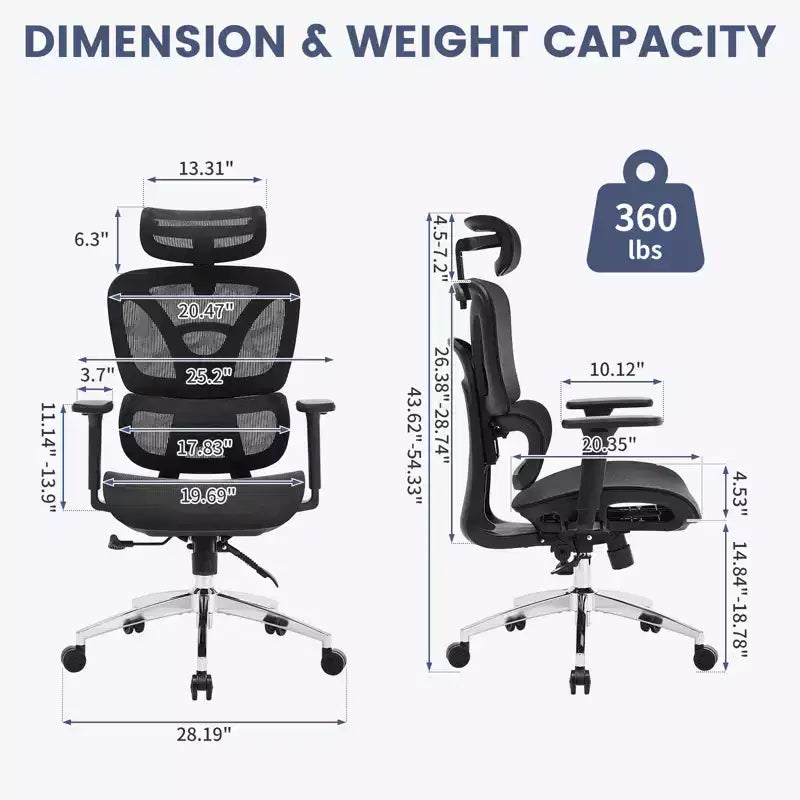 Ergonomic Mesh Executive Office Chair High-Back Computer Chair with Adjustable 3D Headrest, 4D Turn over-Up Armrests, 3-Level Tilt Recline