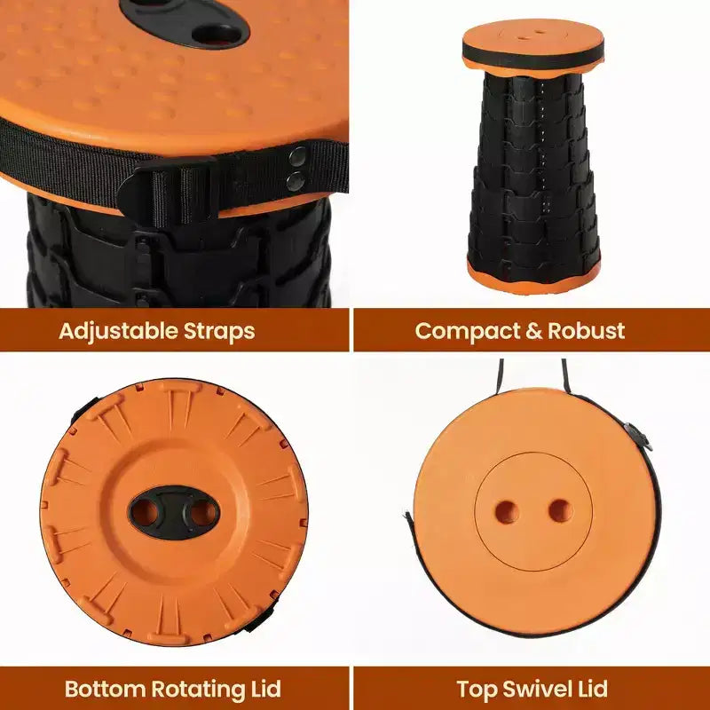 Collapsible Stool, Telescopic Adjustable Round Seat for Fishing Hiking Travel and Outdoor Events with Compact Cylindrical Extendable Design