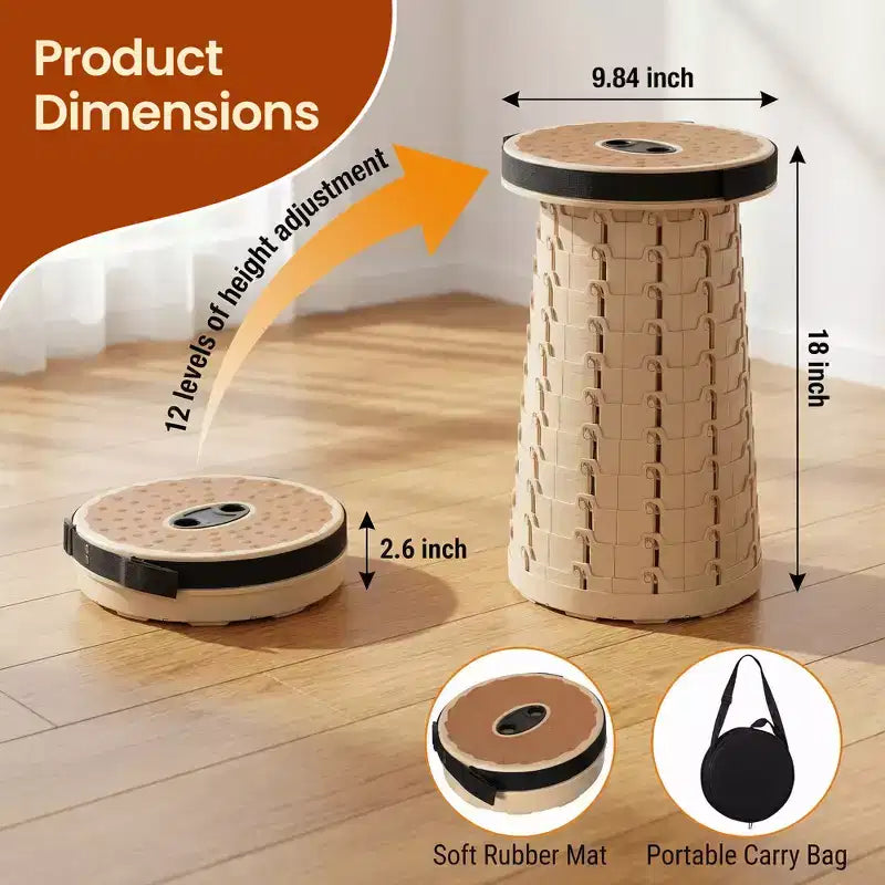 Collapsible Stool, Telescopic Adjustable Round Seat for Fishing Hiking Travel and Outdoor Events with Compact Cylindrical Extendable Design