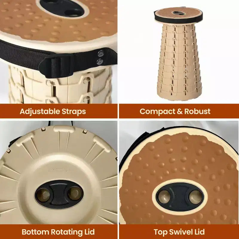 Collapsible Stool, Telescopic Adjustable Round Seat for Fishing Hiking Travel and Outdoor Events with Compact Cylindrical Extendable Design