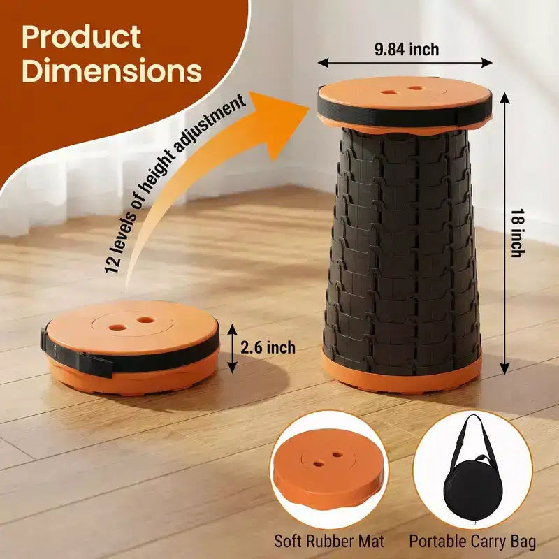 Collapsible Stool, Telescopic Adjustable Round Seat for Fishing Hiking Travel and Outdoor Events with Compact Cylindrical Extendable Design