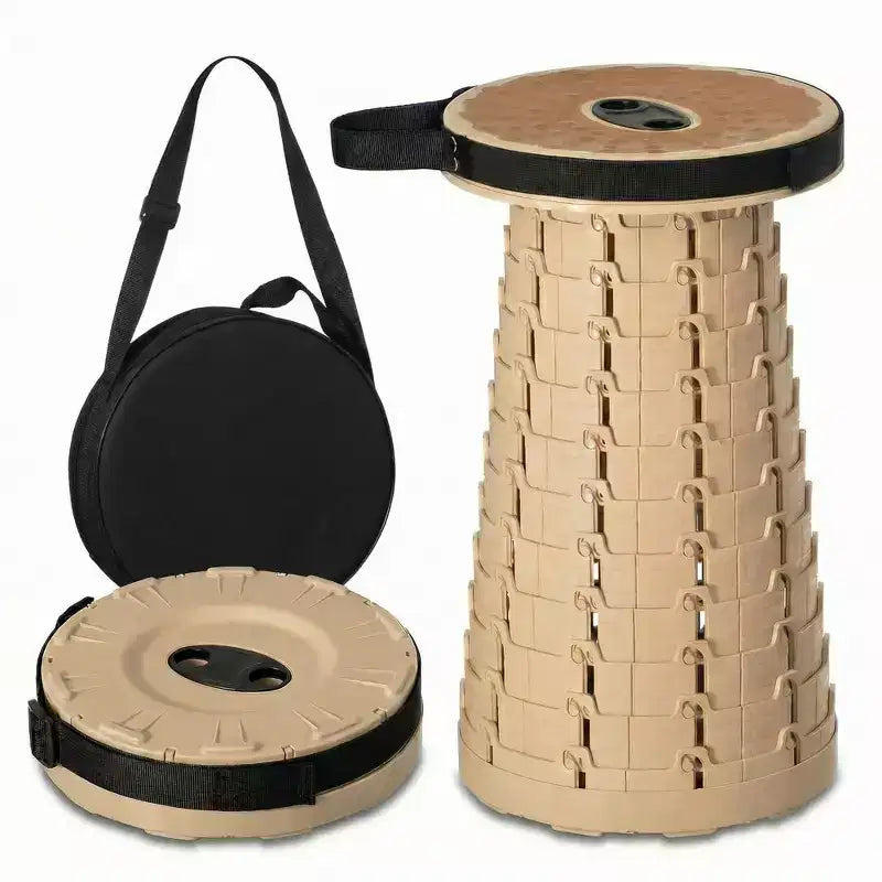 Collapsible Stool, Telescopic Adjustable Round Seat for Fishing Hiking Travel and Outdoor Events with Compact Cylindrical Extendable Design