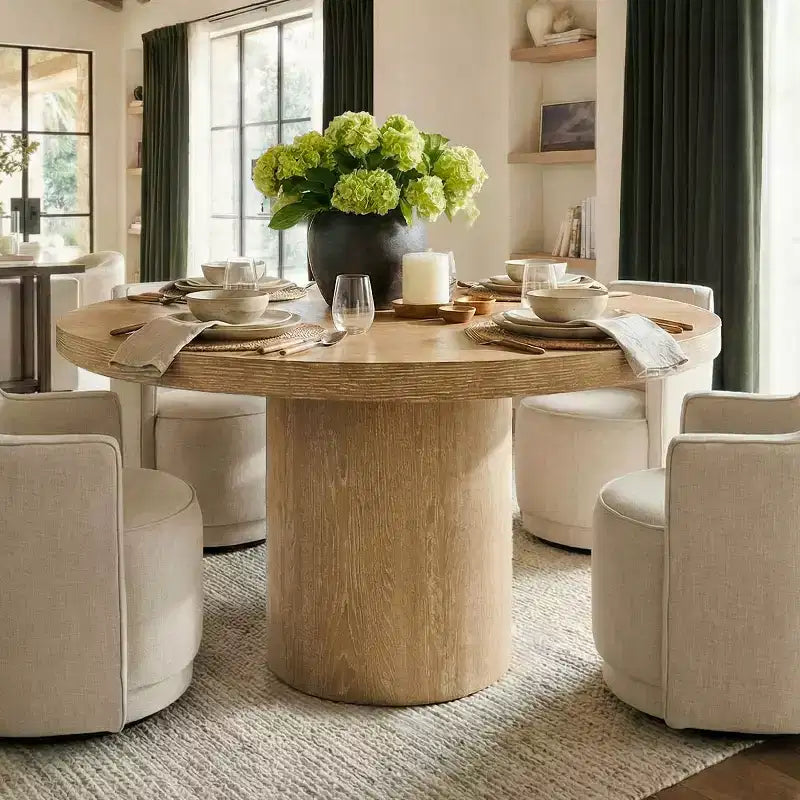 Modern 47 Round Pedestal Dining Table with Wood Grain Finish, 4-Person Round Kitchen Table for Dining Room or Small Spaces