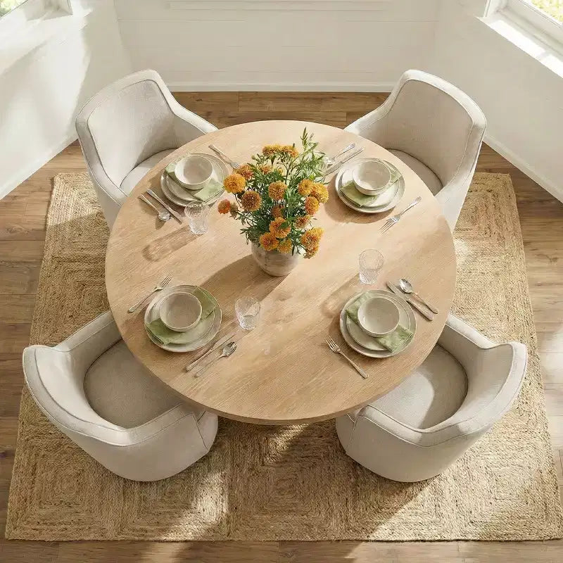 Modern 47 Round Pedestal Dining Table with Wood Grain Finish, 4-Person Round Kitchen Table for Dining Room or Small Spaces