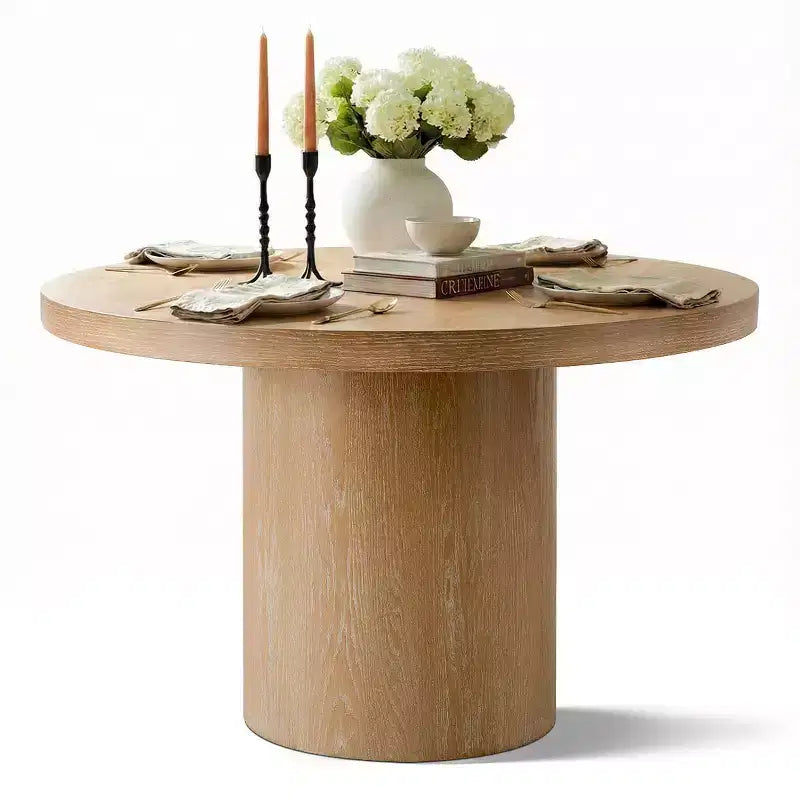 Modern 47 Round Pedestal Dining Table with Wood Grain Finish, 4-Person Round Kitchen Table for Dining Room or Small Spaces