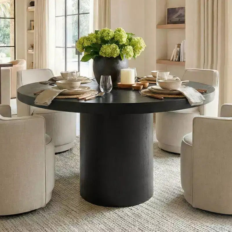 Modern 47 Round Pedestal Dining Table with Wood Grain Finish, 4-Person Round Kitchen Table for Dining Room or Small Spaces