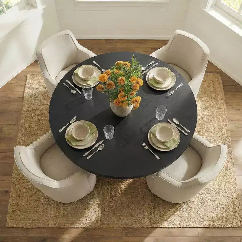Modern 47 Round Pedestal Dining Table with Wood Grain Finish, 4-Person Round Kitchen Table for Dining Room or Small Spaces