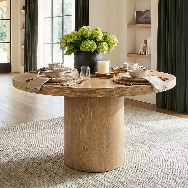 Modern 47 Round Pedestal Dining Table with Wood Grain Finish, 4-Person Round Kitchen Table for Dining Room or Small Spaces