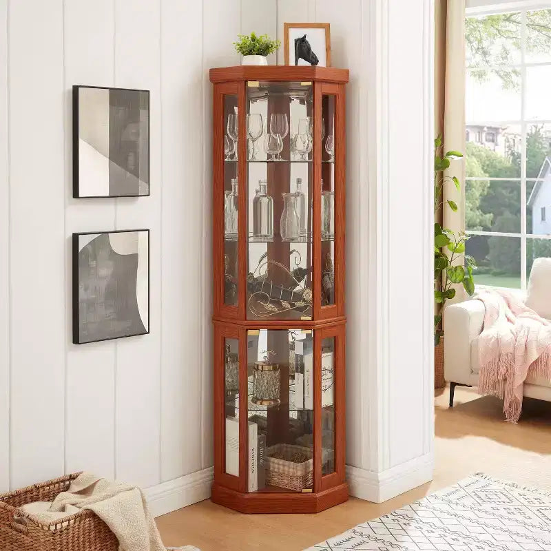 Kitchen Corner Cabinet MDF+Wood Veneer Adjustable Shelves Space-Saving
