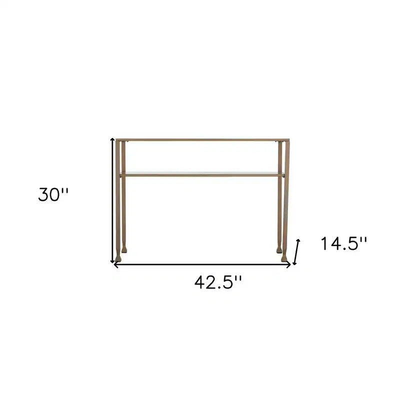 43 Clear and Gold Glass Console Table With Shelves