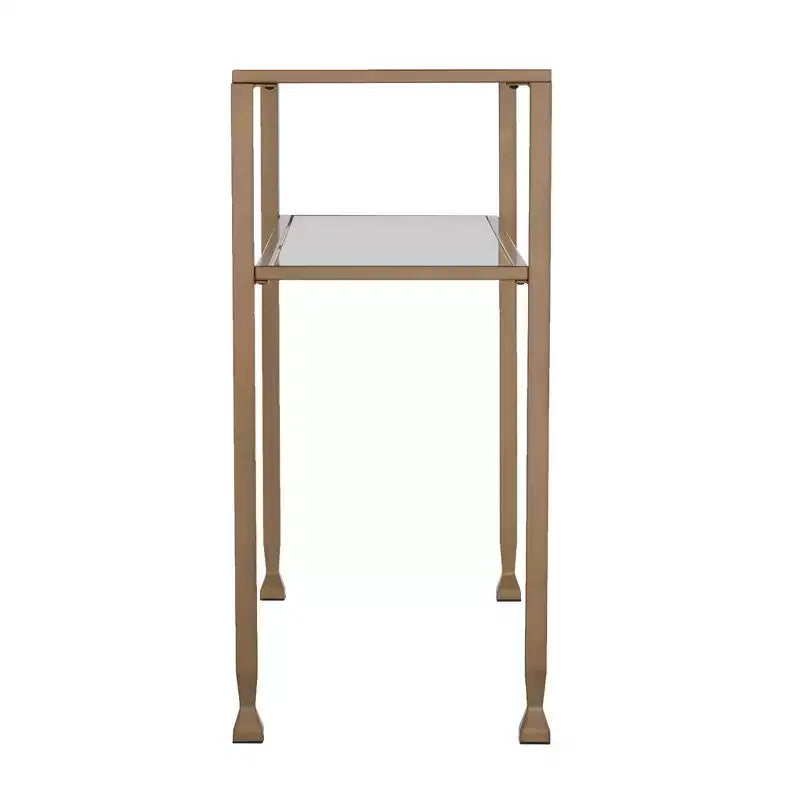 43 Clear and Gold Glass Console Table With Shelves