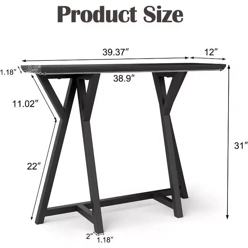 Industrial Console Table Modern X-Leg Design, Enhanced Load-Bearing & Geometric Support, Black