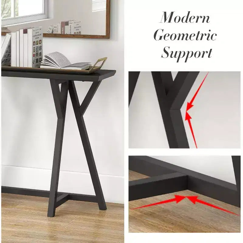 Industrial Console Table Modern X-Leg Design, Enhanced Load-Bearing & Geometric Support, Black