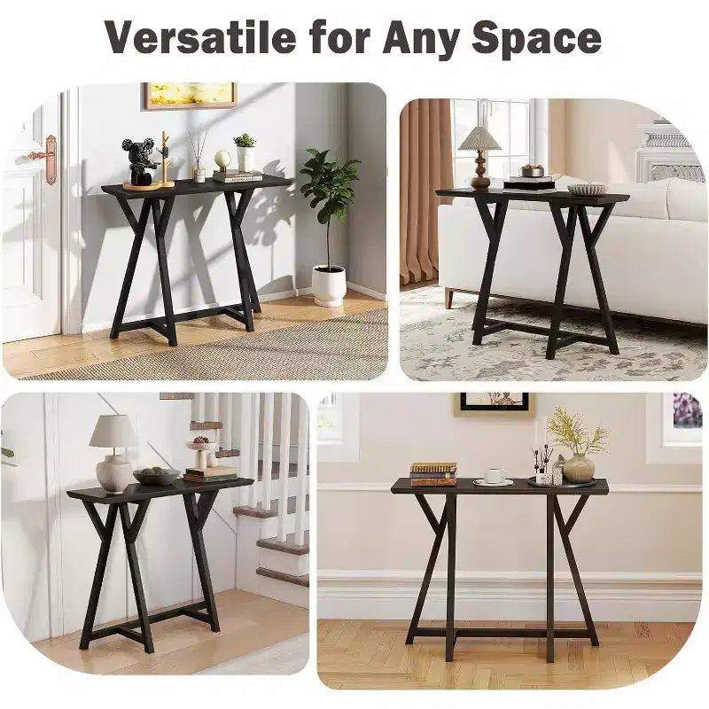 Industrial Console Table Modern X-Leg Design, Enhanced Load-Bearing & Geometric Support, Black