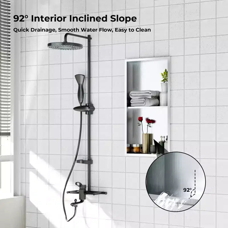 304 Stainless Steel No Tile Shower Niche, Waterproof Recessed Wall Shelf, Brushed Finish, for Bathroom Storage, Multiple Sizes & Compartments