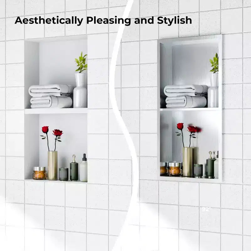 304 Stainless Steel No Tile Shower Niche, Waterproof Recessed Wall Shelf, Brushed Finish, for Bathroom Storage, Multiple Sizes & Compartments