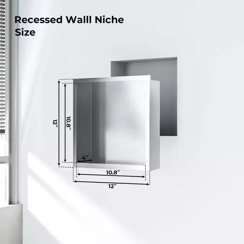 304 Stainless Steel No Tile Shower Niche, Waterproof Recessed Wall Shelf, Brushed Finish, for Bathroom Storage, Multiple Sizes & Compartments