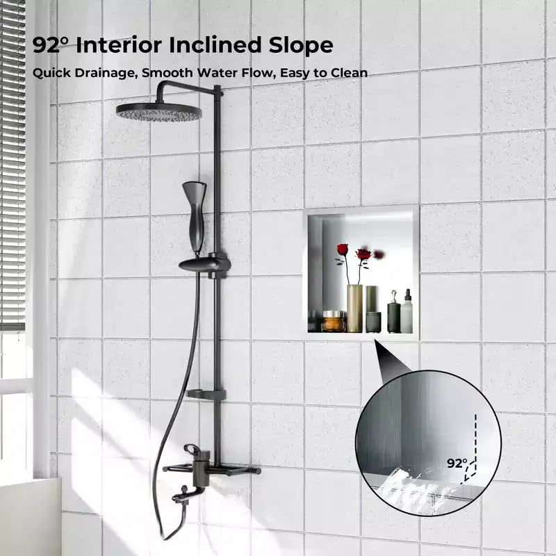 304 Stainless Steel No Tile Shower Niche, Waterproof Recessed Wall Shelf, Brushed Finish, for Bathroom Storage, Multiple Sizes & Compartments