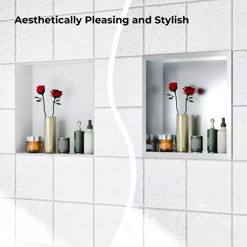 304 Stainless Steel No Tile Shower Niche, Waterproof Recessed Wall Shelf, Brushed Finish, for Bathroom Storage, Multiple Sizes & Compartments