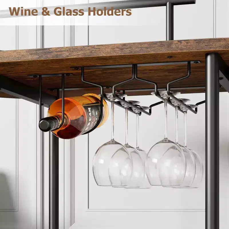 3-Tier Bar Cart on Wheels, Mobile Serving Cart with Wine Rack & Glass Holder, 360 Rotating Design, Lockable Noiseless Casters,34.2w x 15.7d x 37h