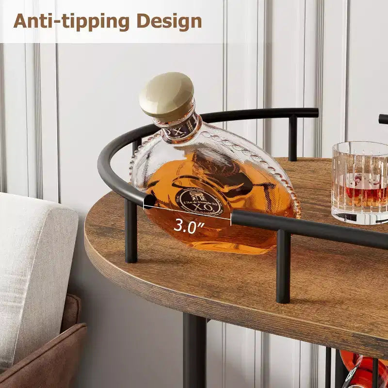 3-Tier Bar Cart on Wheels, Mobile Serving Cart with Wine Rack & Glass Holder, 360 Rotating Design, Lockable Noiseless Casters,34.2w x 15.7d x 37h