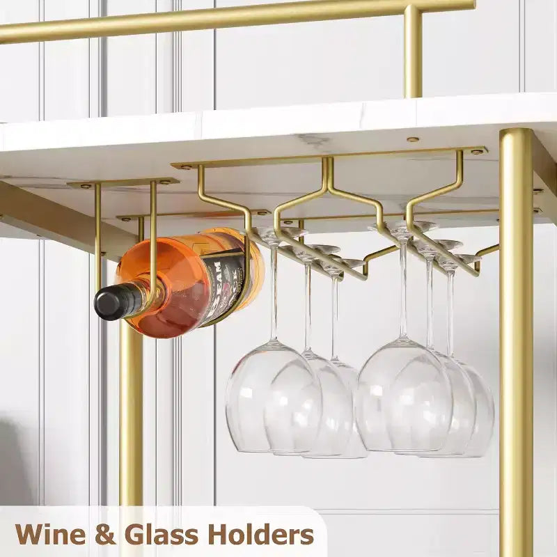 3-Tier Bar Cart on Wheels, Mobile Serving Cart with Wine Rack & Glass Holder, 360 Rotating Design, Lockable Noiseless Casters,34.2w x 15.7d x 37h