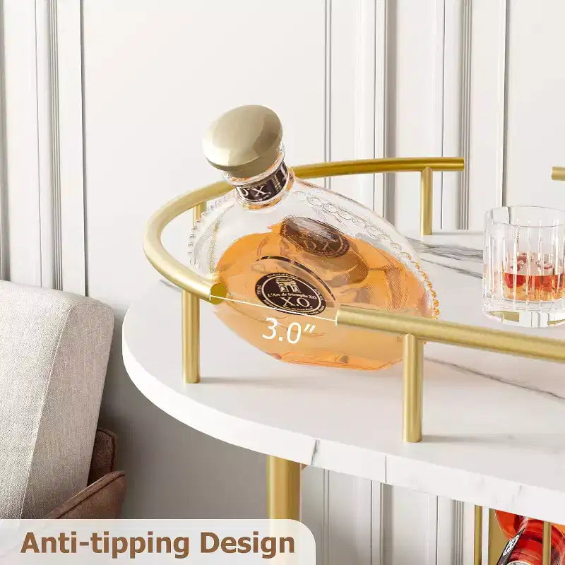3-Tier Bar Cart on Wheels, Mobile Serving Cart with Wine Rack & Glass Holder, 360 Rotating Design, Lockable Noiseless Casters,34.2w x 15.7d x 37h