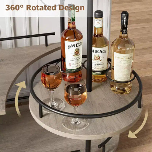 Carrello da bar a 3 livelli su ruote, carrello di servizio mobile con portabottiglie e porta bicchieri, design rotante a 360°, ruote bloccabili e silenziose, 86,9 L x 39,9 P x 94 H cm