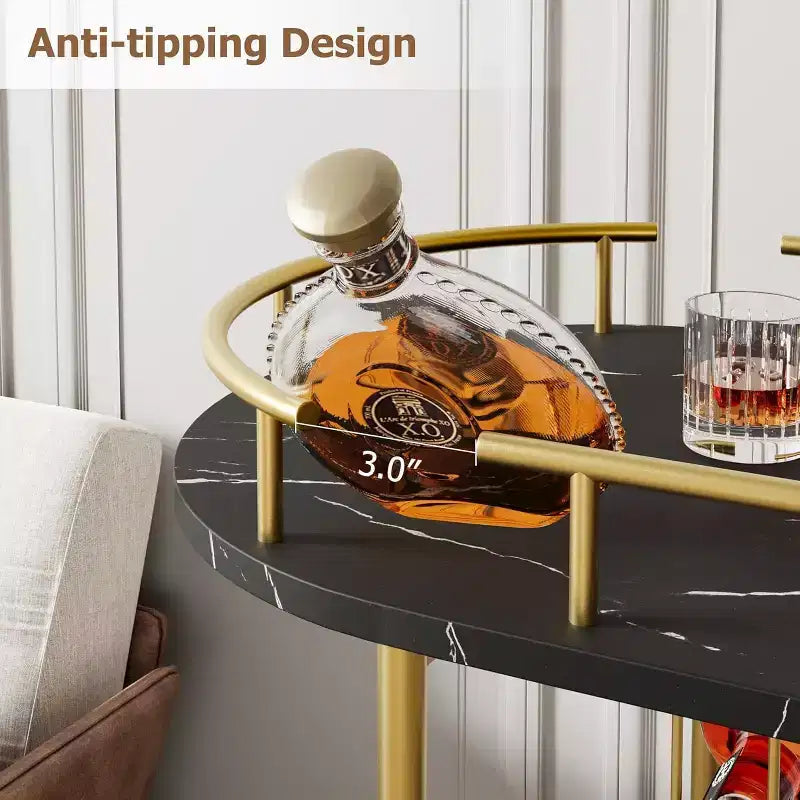 3-Tier Bar Cart on Wheels, Mobile Serving Cart with Wine Rack & Glass Holder, 360 Rotating Design, Lockable Noiseless Casters,34.2w x 15.7d x 37h
