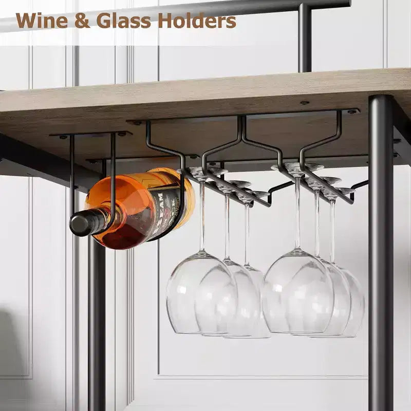 3-Tier Bar Cart on Wheels, Mobile Serving Cart with Wine Rack & Glass Holder, 360 Rotating Design, Lockable Noiseless Casters,34.2w x 15.7d x 37h