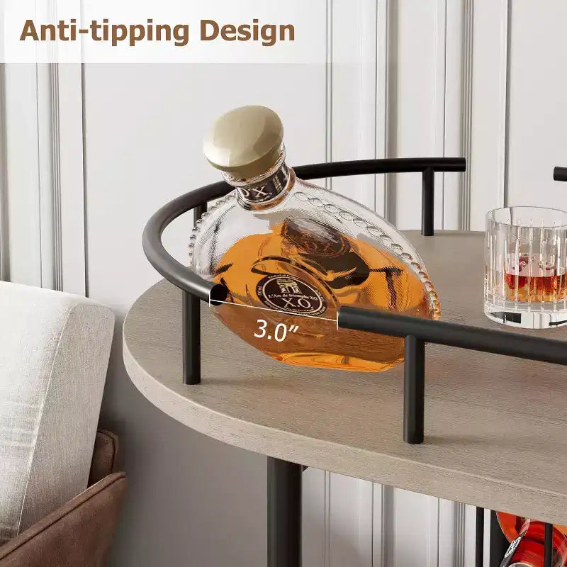 3-Tier Bar Cart on Wheels, Mobile Serving Cart with Wine Rack & Glass Holder, 360 Rotating Design, Lockable Noiseless Casters,34.2w x 15.7d x 37h