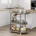 3-Tier Bar Cart on Wheels, Mobile Serving Cart with Wine Rack & Glass Holder, 360 Rotating Design, Lockable Noiseless Casters,34.2w x 15.7d x 37h