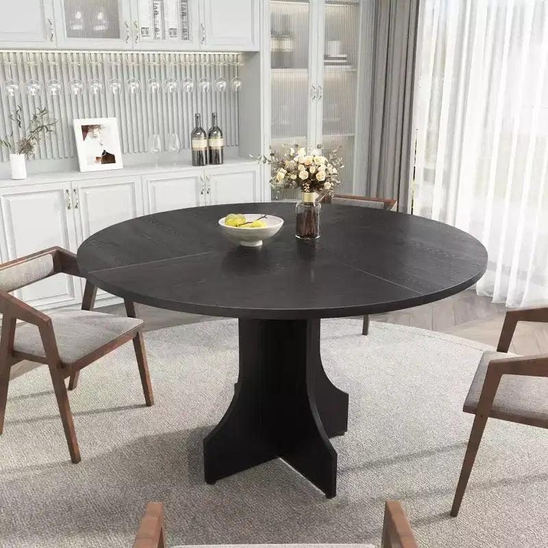 47 Round Dining Table for 4-6, Rustic Farmhouse, Wood Pedestal Base, Easy Assembly, for Small Apartments & Breakfast Nooks