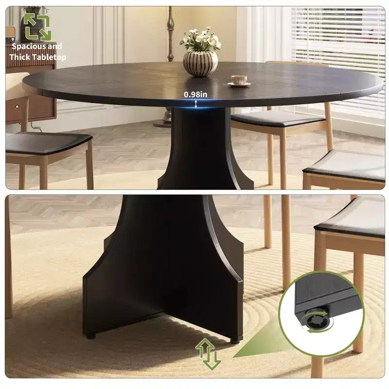 47 Round Dining Table for 4-6, Rustic Farmhouse, Wood Pedestal Base, Easy Assembly, for Small Apartments & Breakfast Nooks