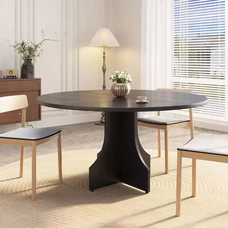 47 Round Dining Table for 4-6, Rustic Farmhouse, Wood Pedestal Base, Easy Assembly, for Small Apartments & Breakfast Nooks