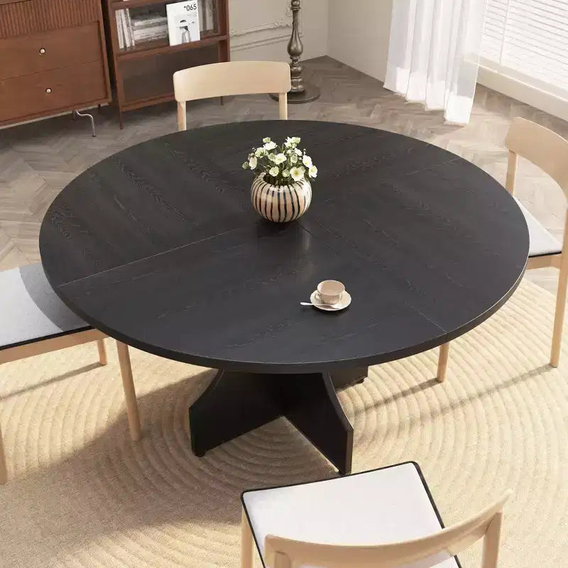 47 Round Dining Table for 4-6, Rustic Farmhouse, Wood Pedestal Base, Easy Assembly, for Small Apartments & Breakfast Nooks