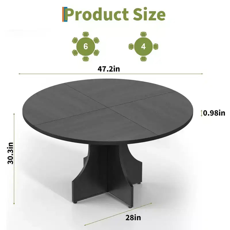 47 Round Dining Table for 4-6, Rustic Farmhouse, Wood Pedestal Base, Easy Assembly, for Small Apartments & Breakfast Nooks