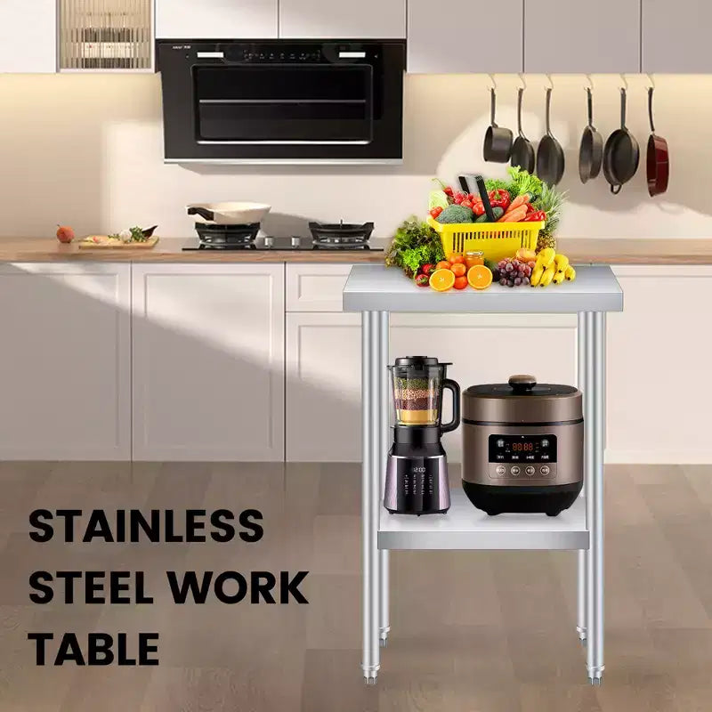 Heavy Duty 2-Tier Stainless Steel Outdoor Side Table Adjustable Storage Shelf, Rust Resistant, Patio End Table for Garden, Kitchen, Restaurant