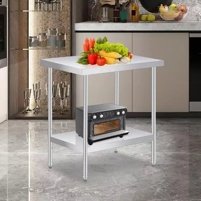 Heavy Duty 2-Tier Stainless Steel Outdoor Side Table Adjustable Storage Shelf, Rust Resistant, Patio End Table for Garden, Kitchen, Restaurant